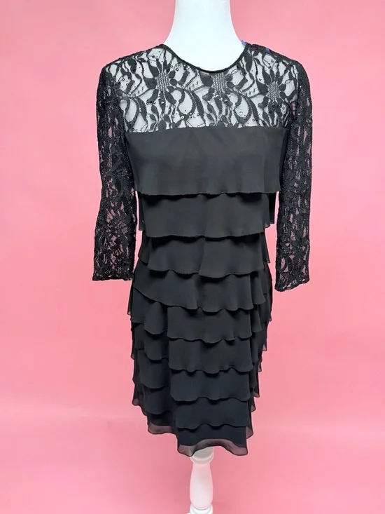 Alex Evenings Black Lace Tiered Cocktail Dress - Picture 4 of 8